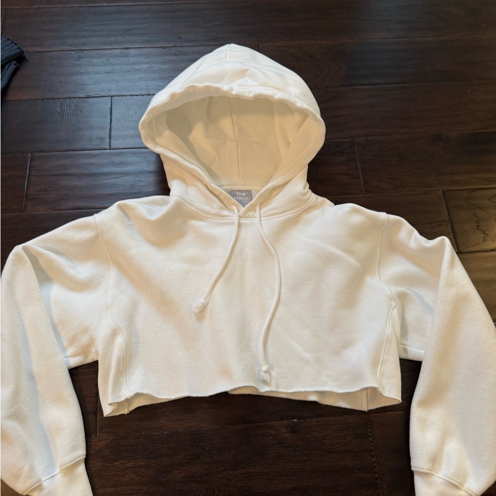 Aritzia White Cropped Hoodie Sweatshirt